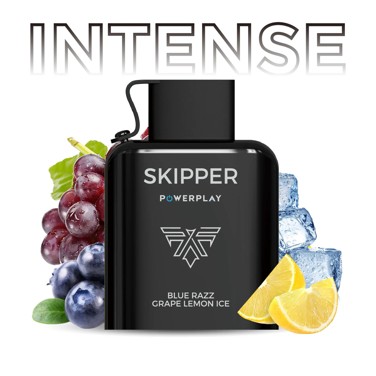 BLUE RAZZ GRAPE LEMON ICE - SKIPPER POWER PLAY INTENSE DISPOSABLE POD