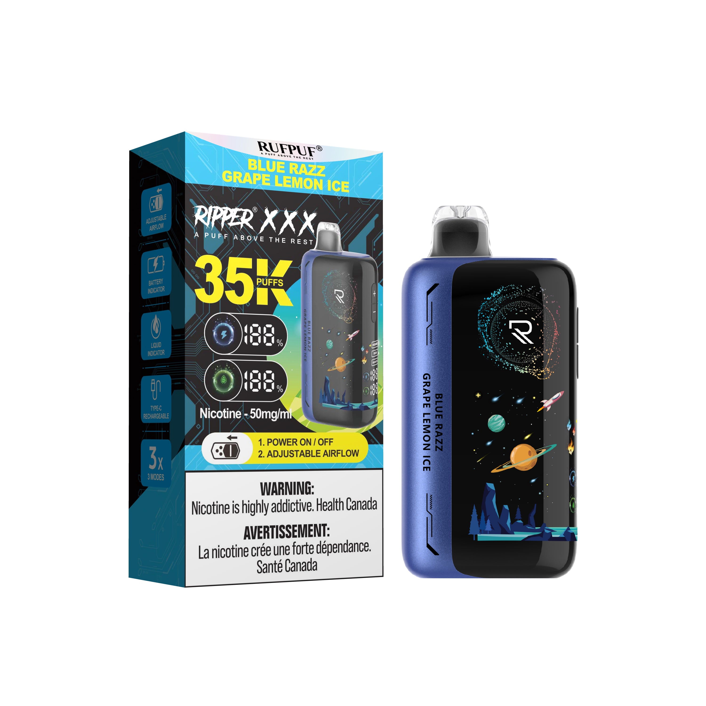 BLUE RAZZ GRAPE LEMON ICE - RIPPER XXX 30K PUFFS DISPOSABLE