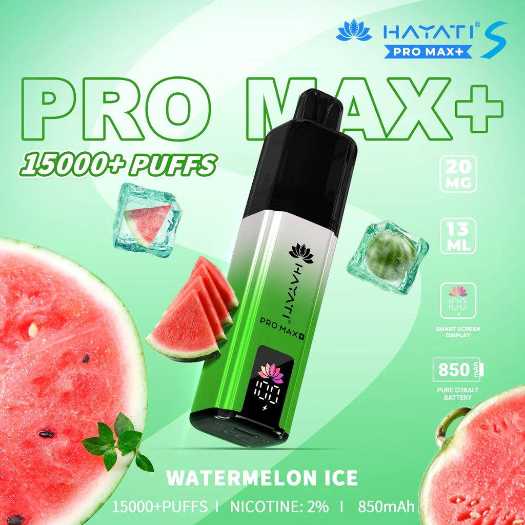 HAYATI PRO MAX +S DISPOSABLE 15K PUFFS WATERMELON ICE 20MG HAYATI PRO MAX +S DISPOSABLE 15K PUFFS WATERMELON ICE 20MG