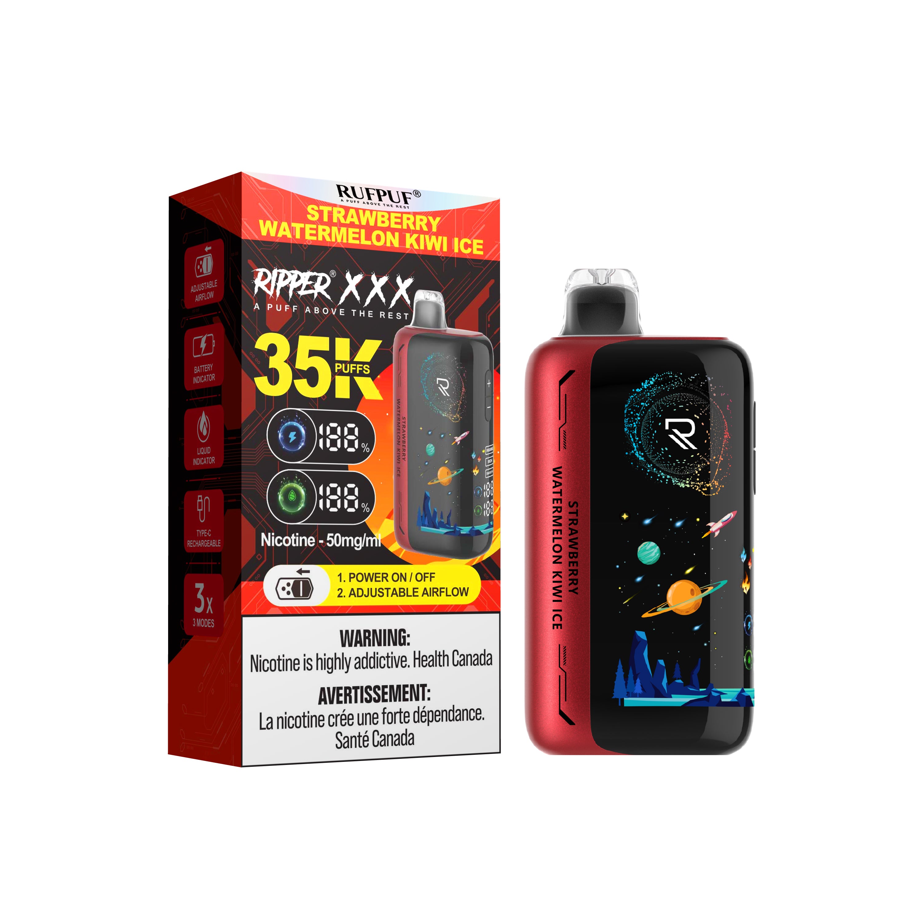 STRAWBERRY WATERMELON KIWI ICE - RIPPER XXX 30K PUFFS DISPOSABLE