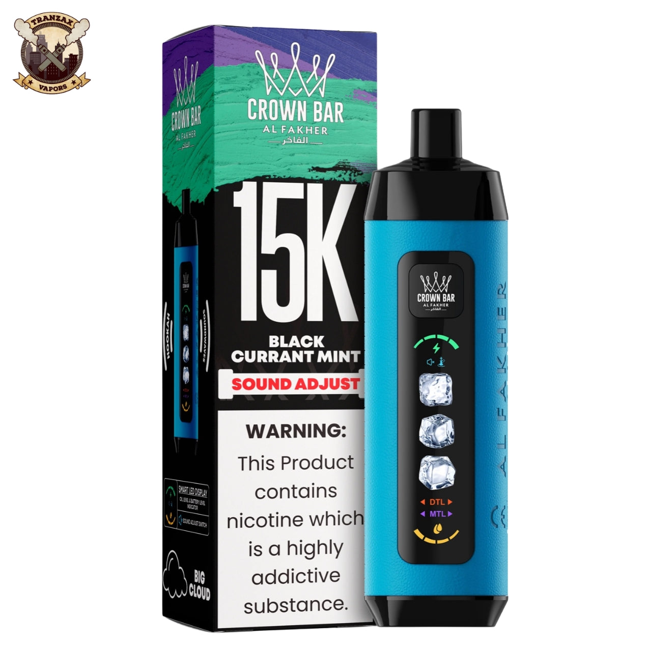 AL FAKHER 15K ICE ADJUST CROWN BAR DISPOSABLE BLACKCURRANT MINT 5MG