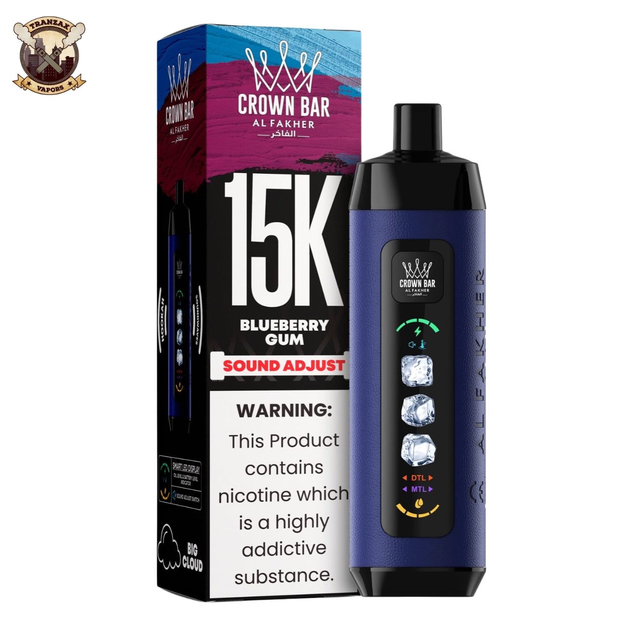 AL FAKHER 15K ICE ADJUST CROWN BAR DISPOSABLE BLUEBERRY GUM 5MG AL FAKHER 15K ICE ADJUST CROWN BAR DISPOSABLE BLUEBERRY GUM 5MG