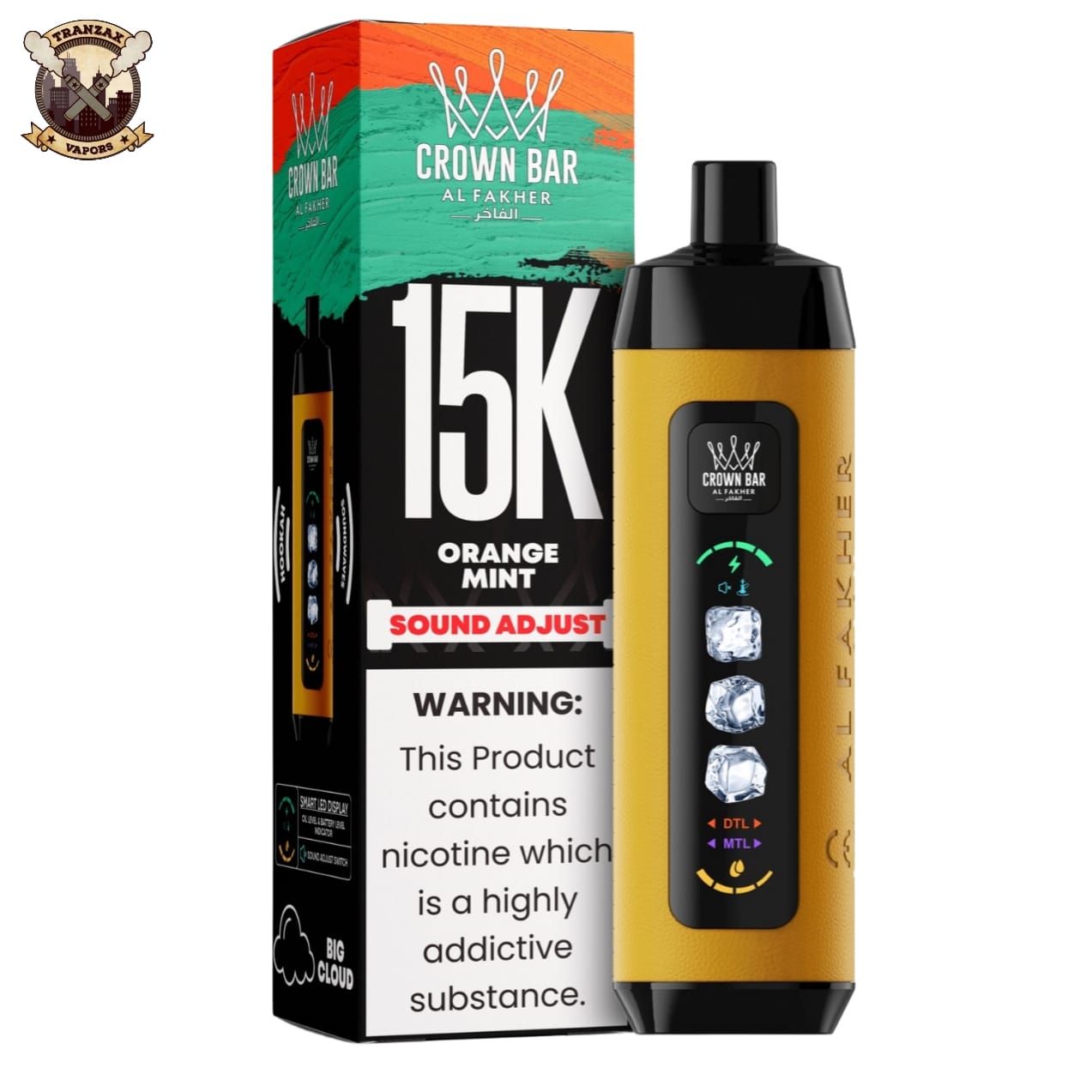 AL FAKHER 15K ICE ADJUST CROWN BAR DISPOSABLE ORANGE MINT 5MG