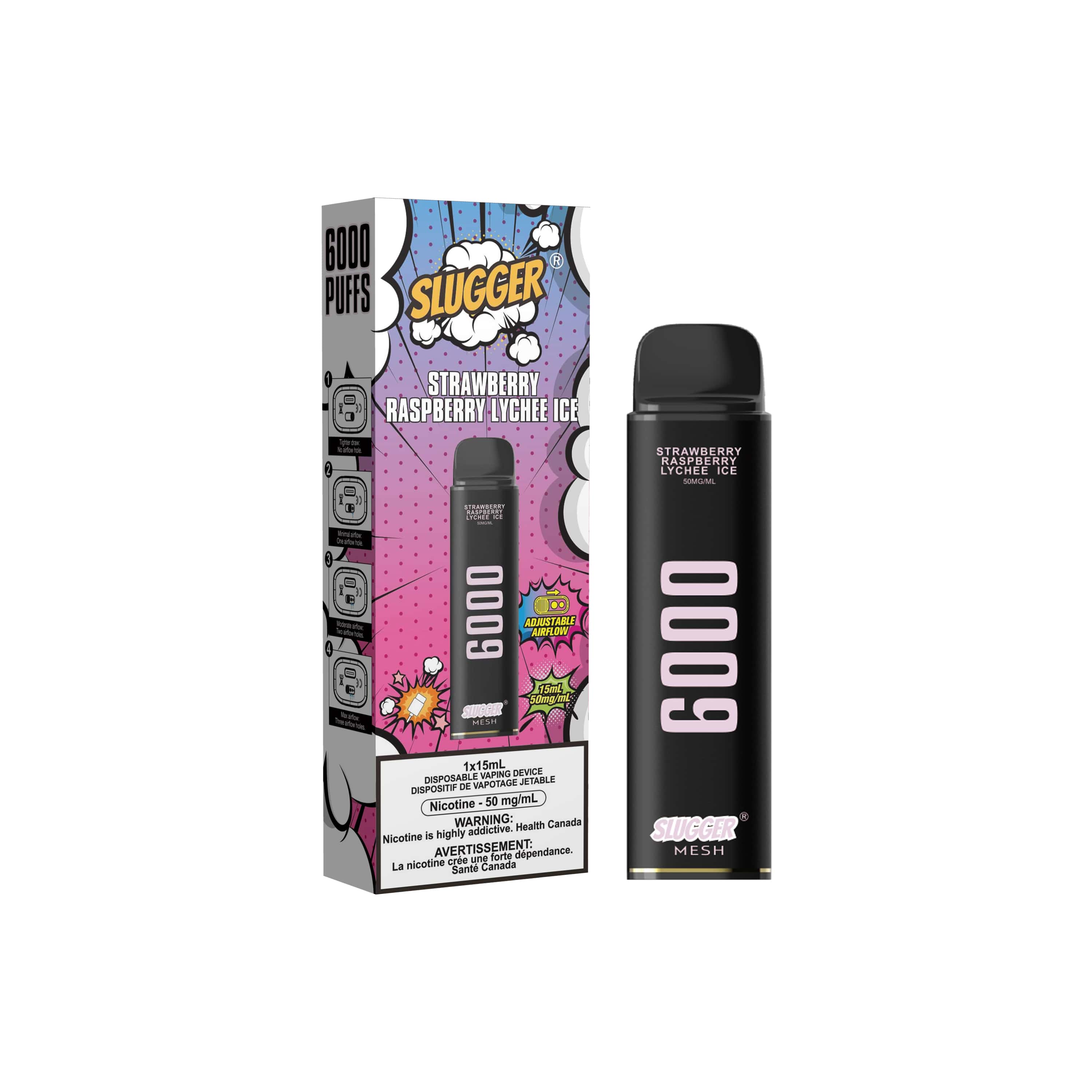 50MG STRAWBERRY RASPBERRY LYCHEE ICE | SLUGGER DISPOSABLE 6000 PUFFS