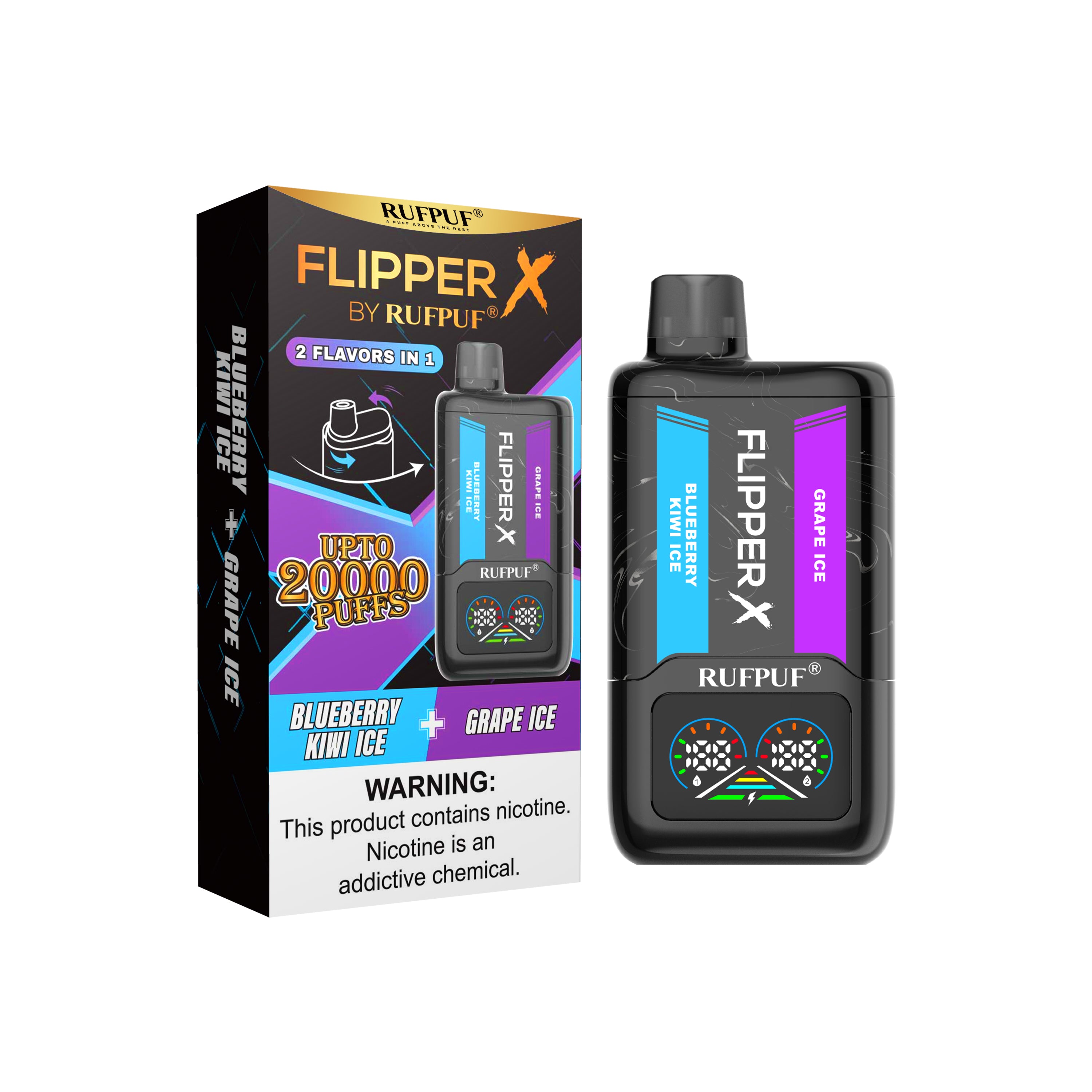 BLUEBERRY KIWI + GRAPE ICE - FLIPPER X 20K PUFFS DISPOSABLE