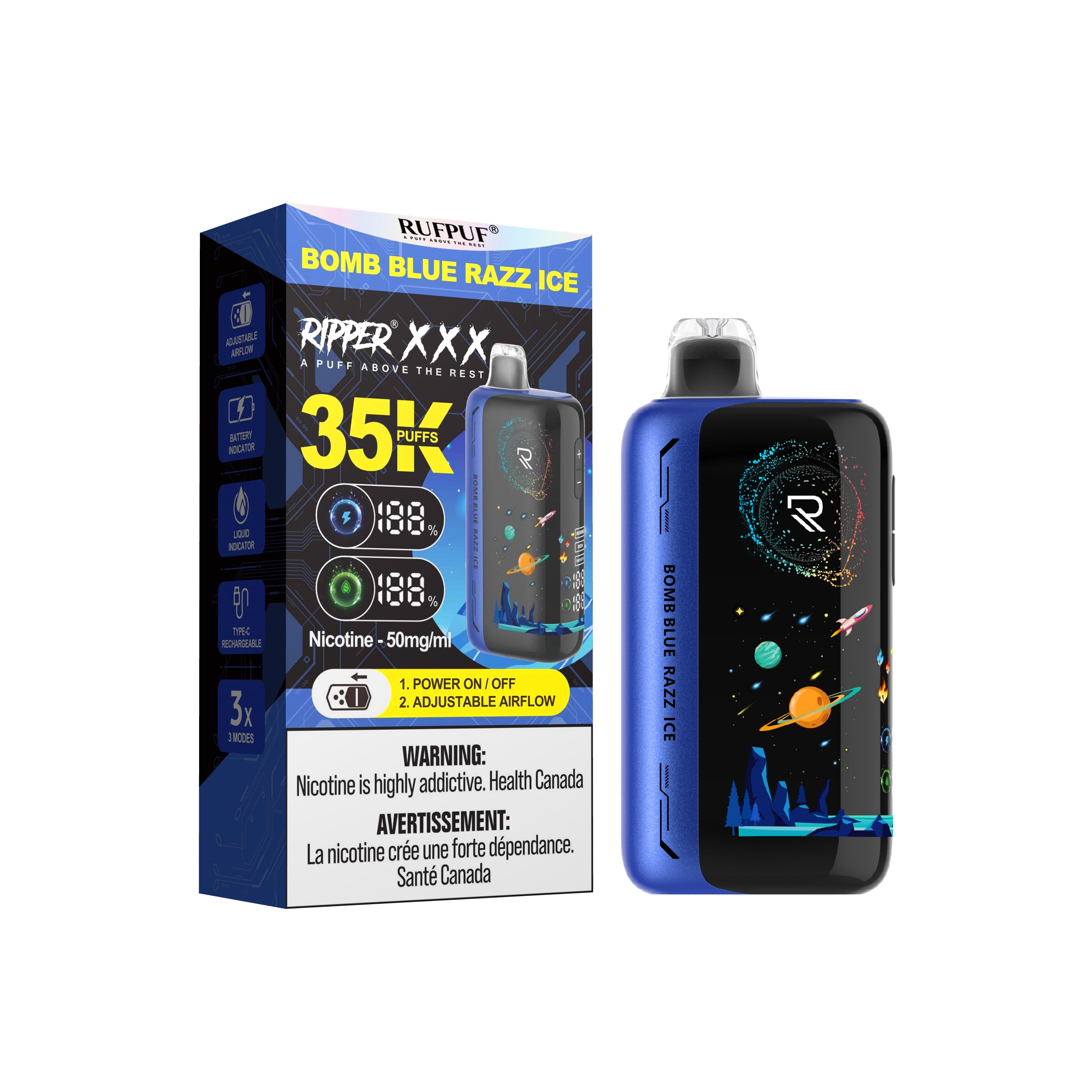BOMB BLUE RAZZ ICE - RIPPER XXX 30K PUFFS DISPOSABLE