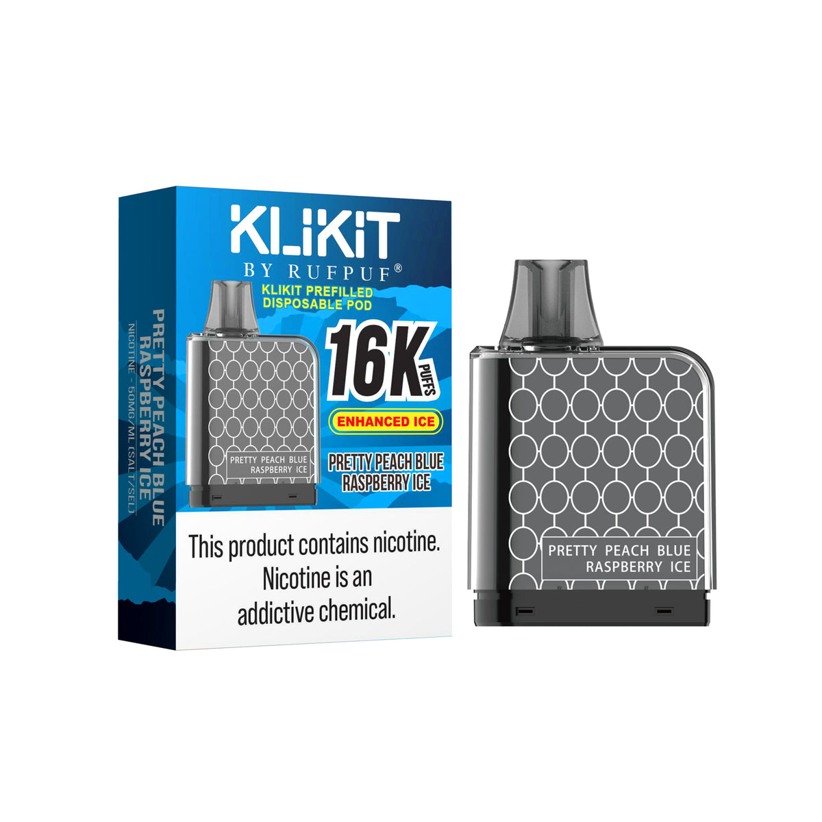 PEACH BLUE RASPBERRY ICE 50MG - KLIKIT DISPOSABLE 16K POD RUFPUF