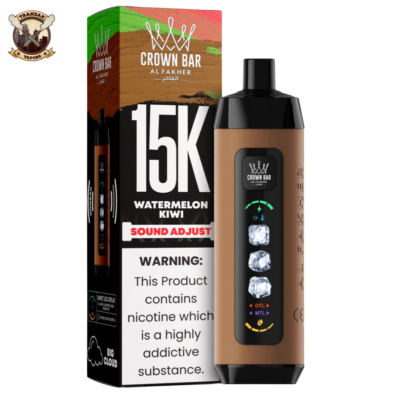 AL FAKHER 15K ICE ADJUST CROWN BAR DISPOSABLE WATERMELON KIWI 5MG